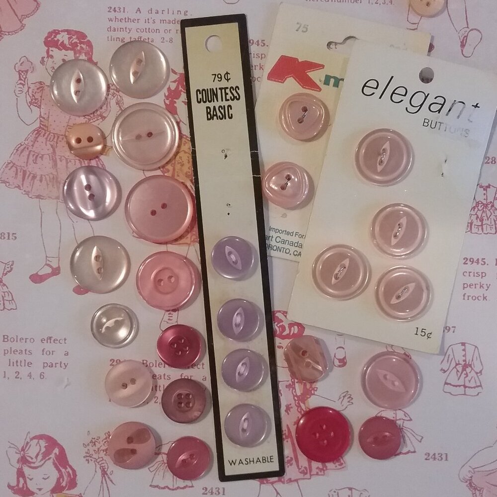 Vintage Pink Buttons Mixed Lot of 31 Sew Thru Acrylic Fasteners